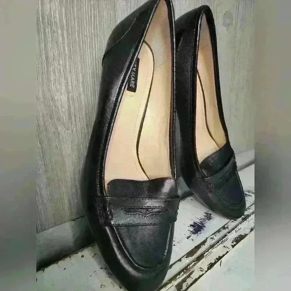 Alex Marie Black Leather Loafers Block Heel Size 8M - Picture 2 of 12